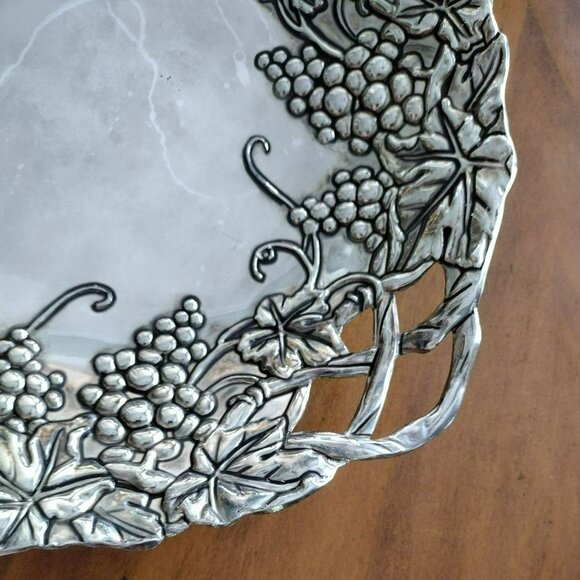 Godinger Silver Plated Grape Leaf 12" Serving Tray Platter, Footed, Grapes Vine - Picture 5 of 9